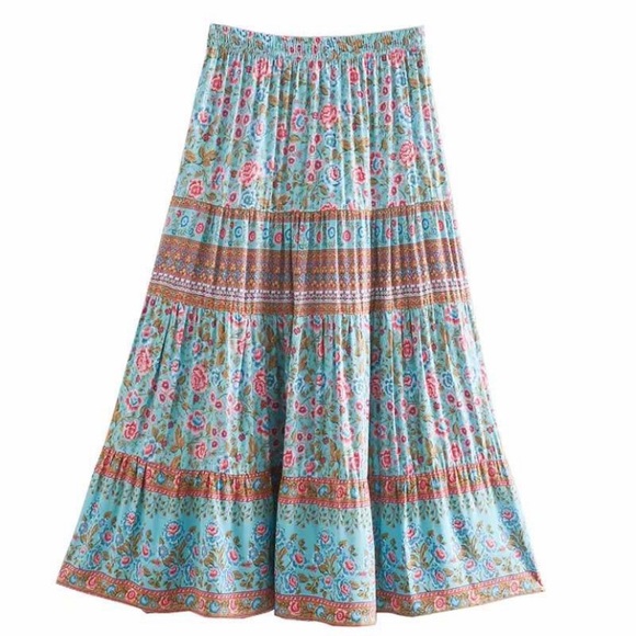 Blue Floral Bohemian Gypsy Long Skirt - Picture 8 of 10